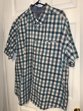 Eddie Bauer T2XL Shirt Men’s  Green Cotton Classic Plaid Pocket Nature Camping